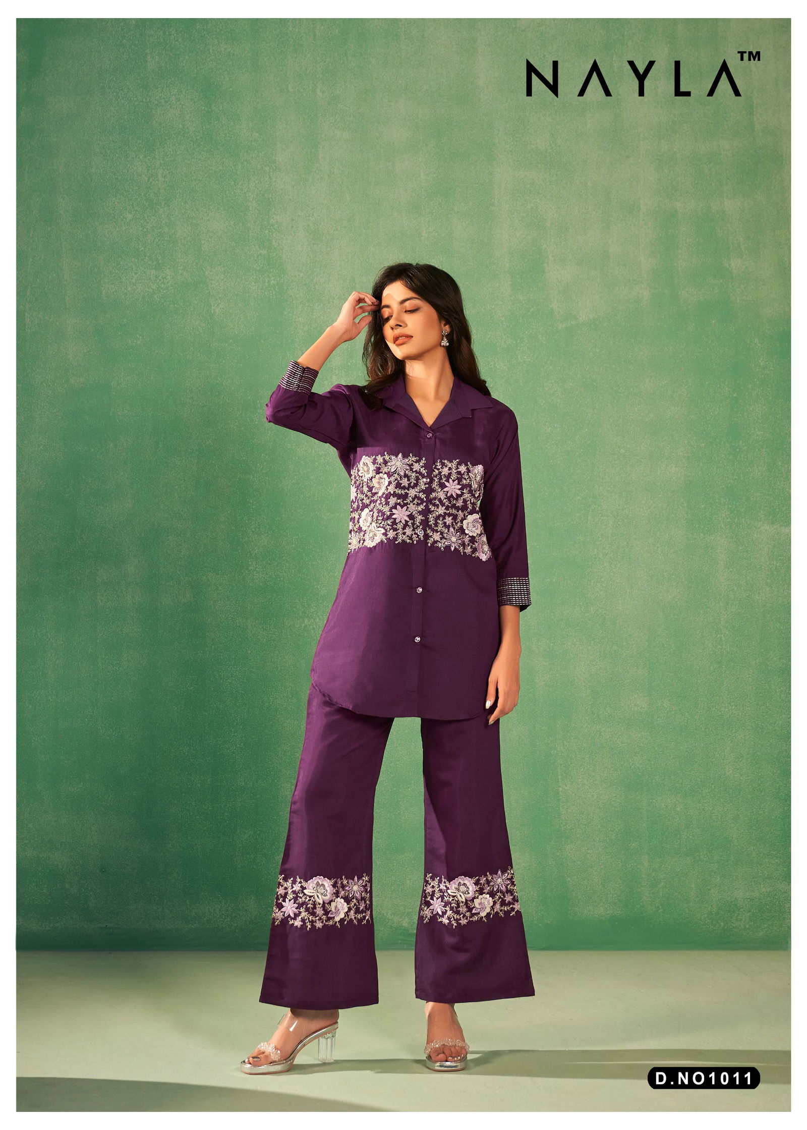 1011 Nayla Size Set Designer Work Ladies Top With Bottom Cord Set Wholesale Price In Surat	